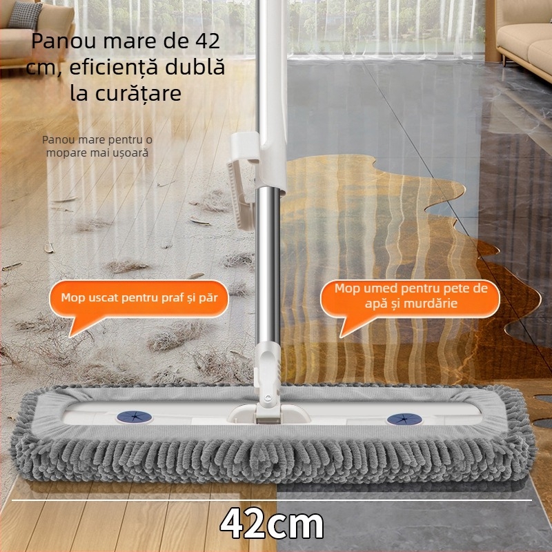 Mop plat chenille pentru uz casnic, cap gros și mărit, curățare cu un singur pasaj, mop durabil fără atingere