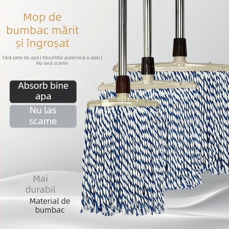Mop din bumbac pentru uz casnic, mop plat universal cu cap lat, fire albe îngroșate și fire de bumbac colorate, absorbant și fără scame