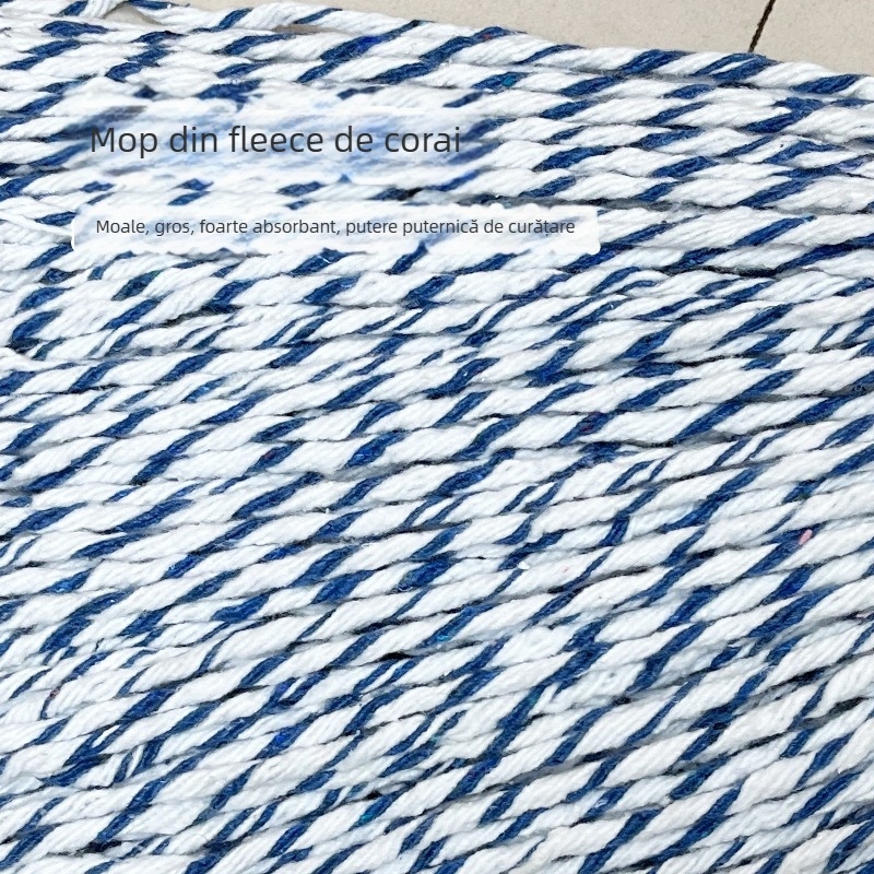 Mop din bumbac pentru uz casnic, mop plat universal cu cap lat, fire albe îngroșate și fire de bumbac colorate, absorbant și fără scame