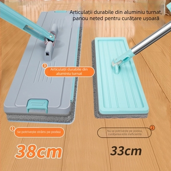 Mop plat cu găleată integrată pentru spălare-ștergere (ume/uscat, fără atingere)