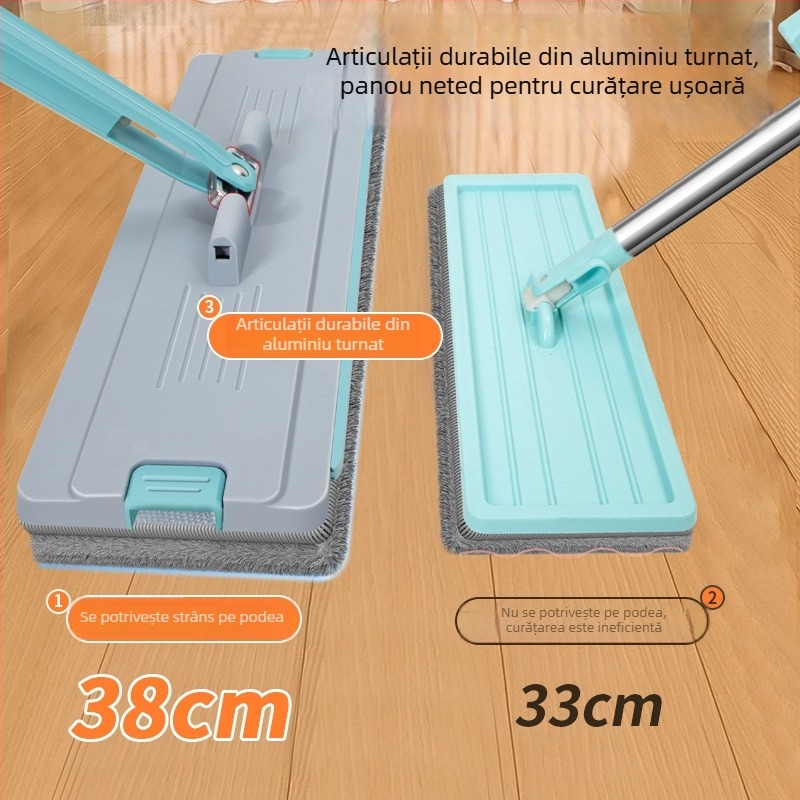 Mop plat cu găleată integrată pentru spălare-ștergere (ume/uscat, fără atingere)