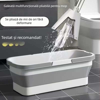 Găleată de mop pliabilă, dreptunghiulară, cu bazin de drenaj, pentru uz casnic sau în cămin, spălare fără atingere