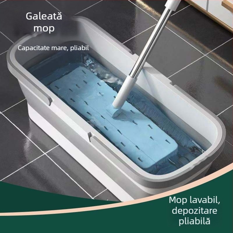 Găleată de mop pliabilă, dreptunghiulară, cu bazin de drenaj, pentru uz casnic sau în cămin, spălare fără atingere