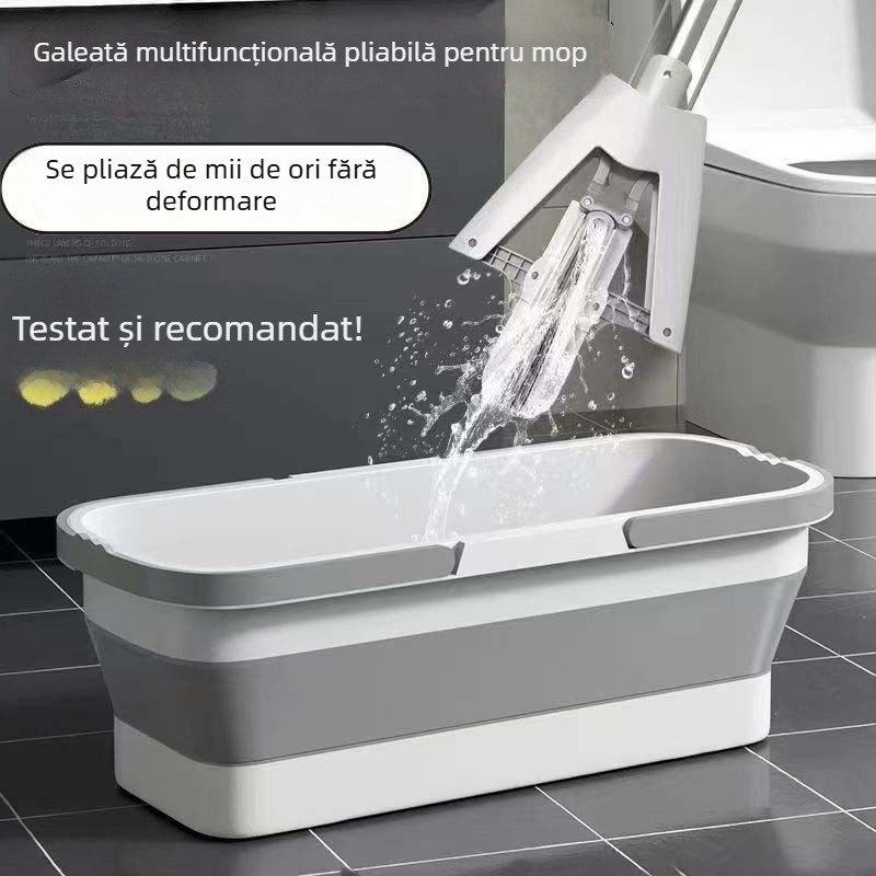 Găleată de mop pliabilă, dreptunghiulară, cu bazin de drenaj, pentru uz casnic sau în cămin, spălare fără atingere