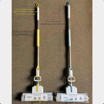 Mop absorbant pentru uz casnic, cu cap de burete și mâner din oțel inoxidabil; curățare fără atingere cu mâinile; design îngroșat, înaltă calitate.
