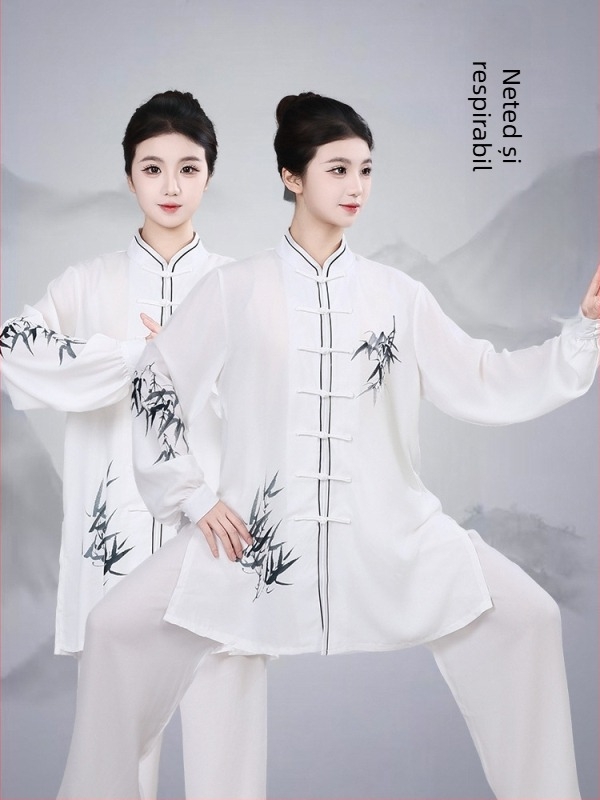 Set Tai Chi, model nou 2026, pentru bărbați și femei, imprimeu cu frunze de bambus, Uniformă de antrenament Tai Chi Eight-Section Brocade, primăvară-vară
