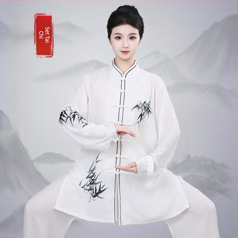 Set Tai Chi, model nou 2026, pentru bărbați și femei, imprimeu cu frunze de bambus, Uniformă de antrenament Tai Chi Eight-Section Brocade, primăvară-vară