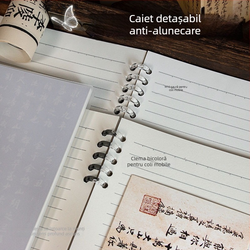Notebook cu foi detașabile, stil chinezesc nou, format A5, confortabil la atingere, jurnal în stil antic B5 cu spiral detașabil