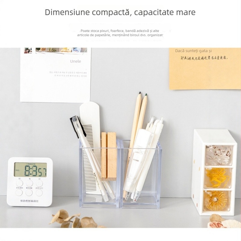 Organizator transparent din acril pentru birou, pentru pixuri și pensule de machiaj, spațiu de depozitare multifuncțional
