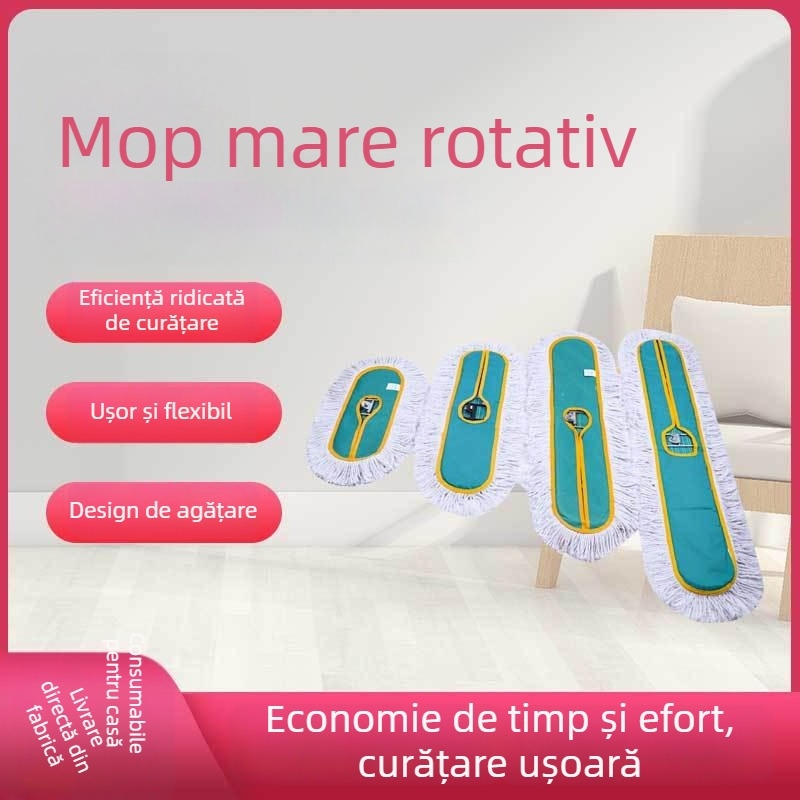 Mop plat cu cap rotativ pentru curățare în zone mari, fără atingere manuală