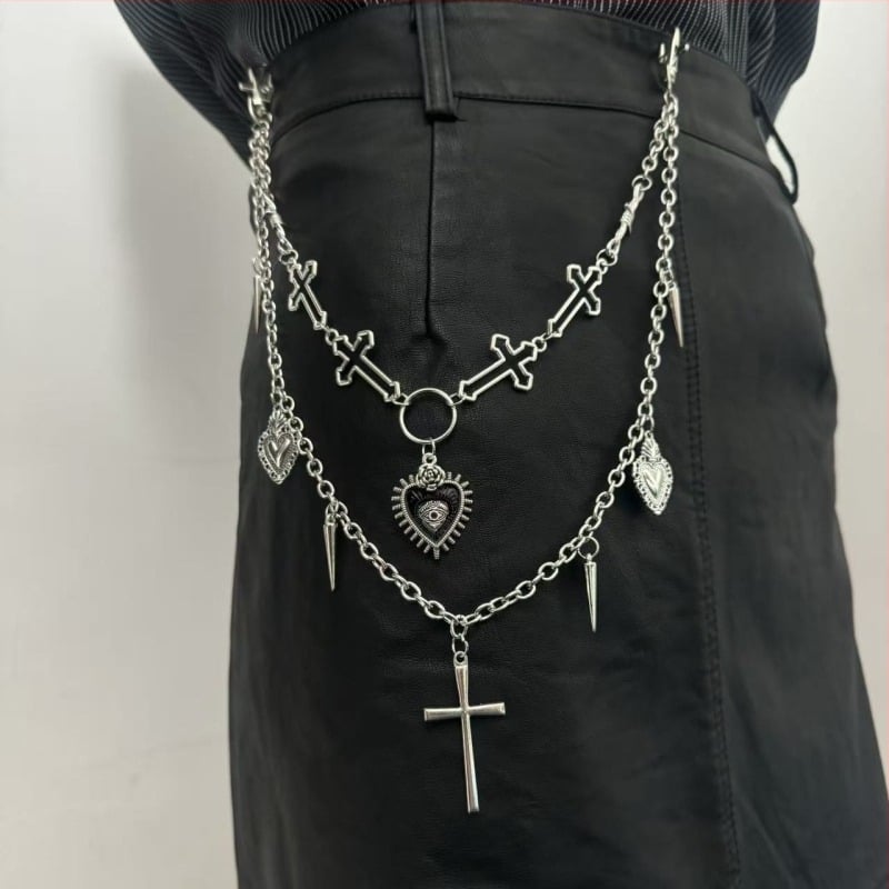 Lanț gotic de talie cu cruce, stil hip-hop, lanț decorativ metalic pentru pantaloni scurți sau fuste