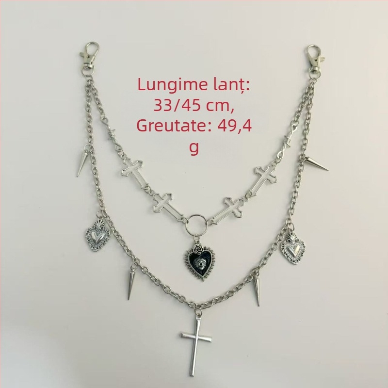 Lanț gotic de talie cu cruce, stil hip-hop, lanț decorativ metalic pentru pantaloni scurți sau fuste
