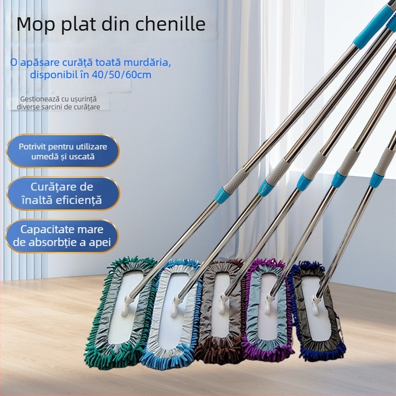 Mop plat Chenille pentru uz casnic – mop mare pentru curățare umedă și uscată pe podele din lemn și plăci ceramice