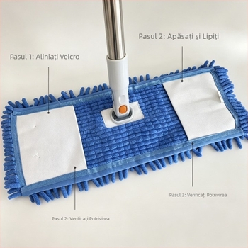 Mop Chenille pentru uz casnic, cu lavetă înlocuibilă, curățare fără atingere, mop plat pentru suprafețe mari, curățare uscată și umedă