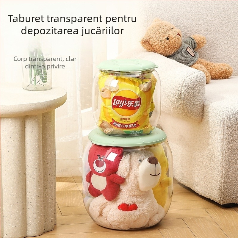 Taburet oval din plastic pentru depozitarea jucăriilor și păpușilor din pluș – bancă de depozitare multifuncțională