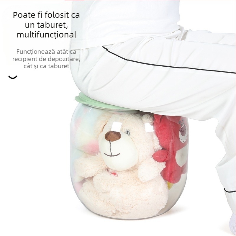 Taburet oval din plastic pentru depozitarea jucăriilor și păpușilor din pluș – bancă de depozitare multifuncțională