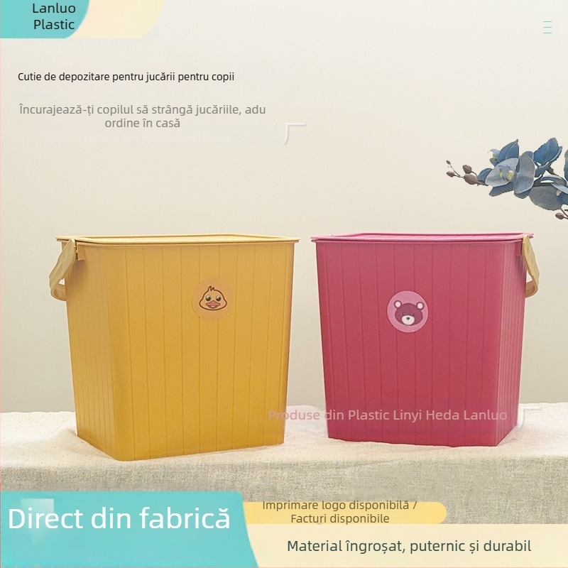 Taburet de depozitare din plastic cu capac, pentru copii, rață galbenă desen animat