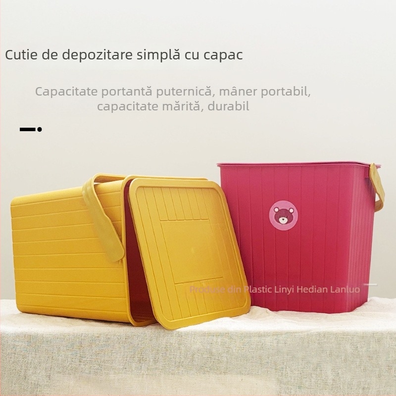 Taburet de depozitare din plastic cu capac, pentru copii, rață galbenă desen animat