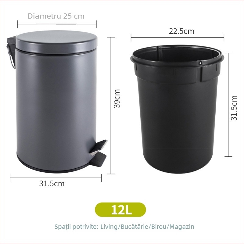 Coș de gunoi cu pedală 12 L, capac basculant, culoare grafit închis, pentru bucătărie