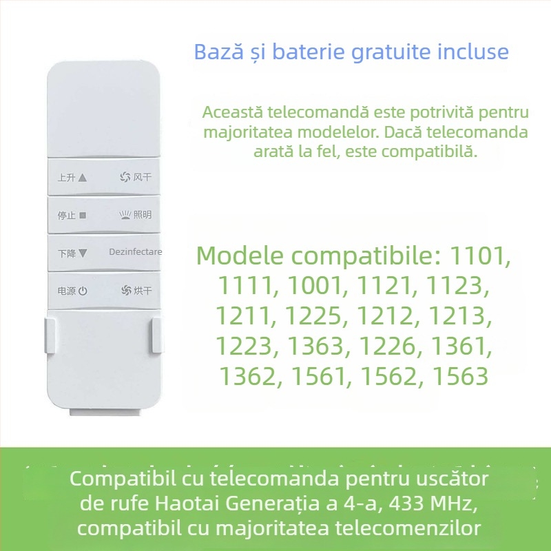 Telecomandă pentru uscător inteligent cu ridicare automată, generațiile 2–4, compatibil cu Haotaitai, Taitaileou și Pai.