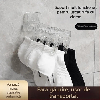 Uscător pentru haine cu ventuză, uscat șosete, suport pliabil de călătorie, depozitare multifuncțională