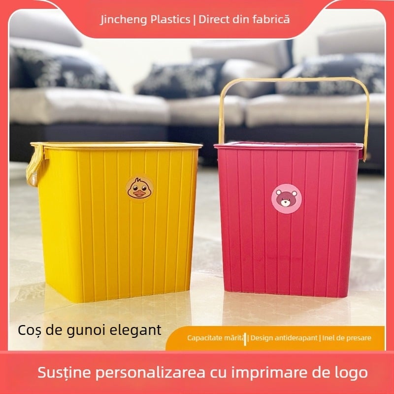 Găleată de depozitare din plastic cu scaun pentru copii, cu capac – design desen animat, portabil, organizator pentru exterior și casă