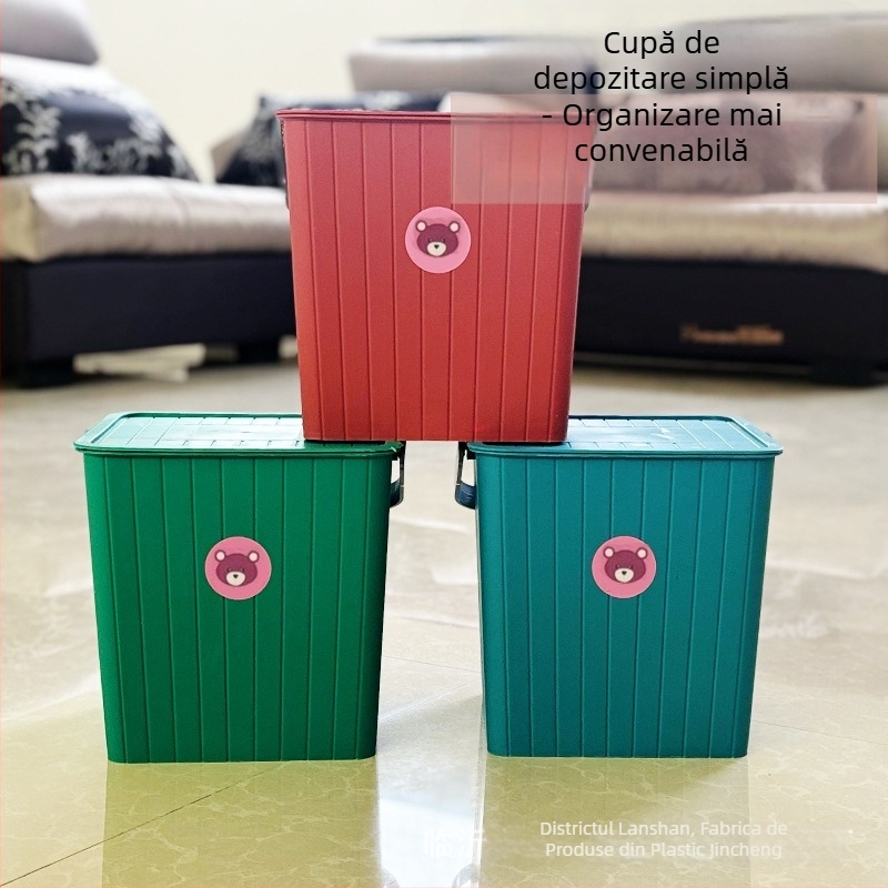 Găleată de depozitare din plastic cu scaun pentru copii, cu capac – design desen animat, portabil, organizator pentru exterior și casă
