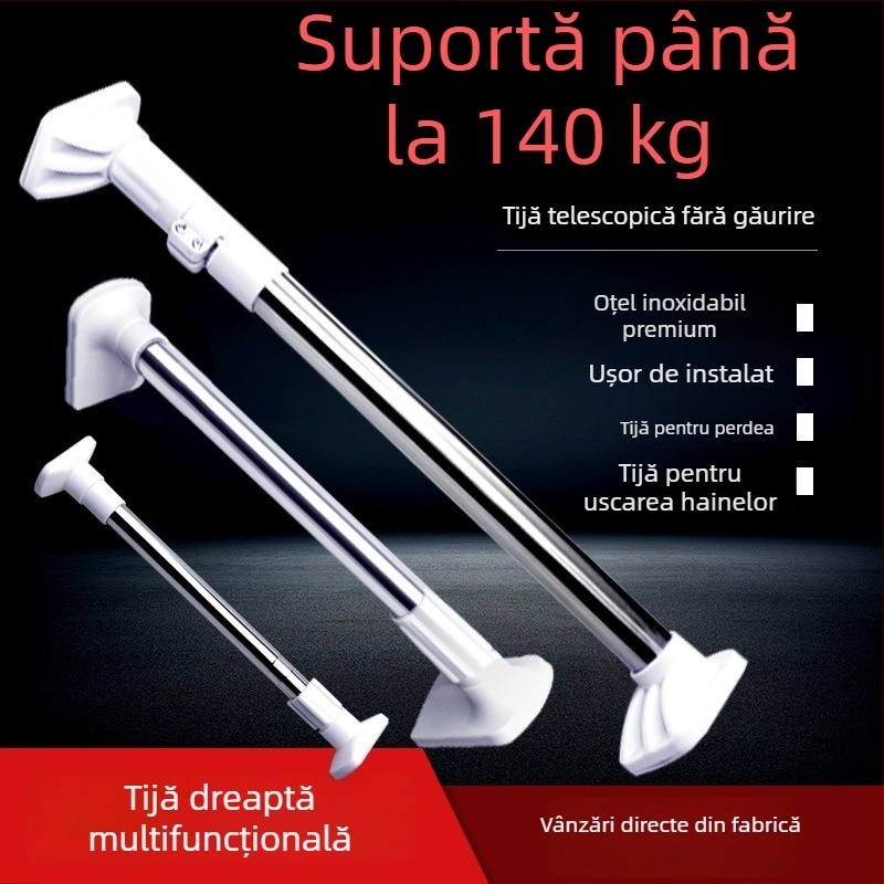 Bară telescopică din oțel inoxidabil pentru uscat haine, pentru perdea de duș și suport prosoape