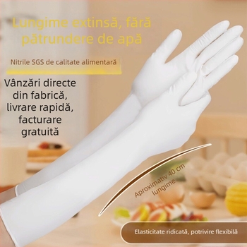 Mănuși de nitril extinse, de unică folișoanță, 16 inci, alimentare, groase, pentru bucătărie și spălat vase, impermeabile.