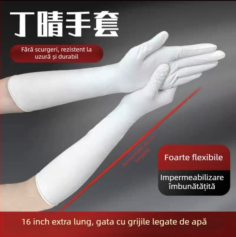 Mănuși de nitril extinse, de unică folișoanță, 16 inci, alimentare, groase, pentru bucătărie și spălat vase, impermeabile.