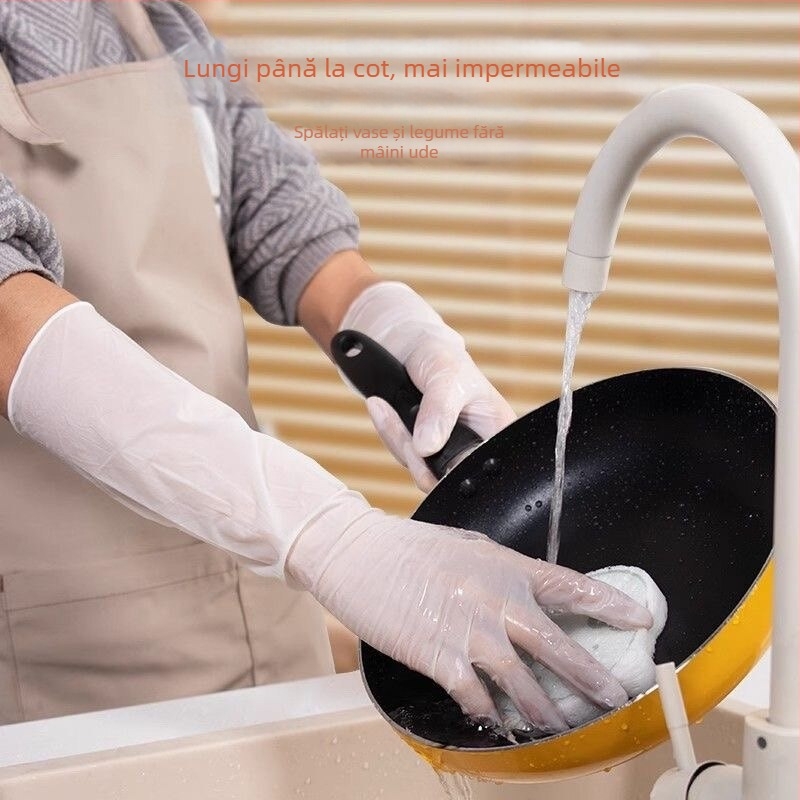 Mănuși de nitril extinse, de unică folișoanță, 16 inci, alimentare, groase, pentru bucătărie și spălat vase, impermeabile.