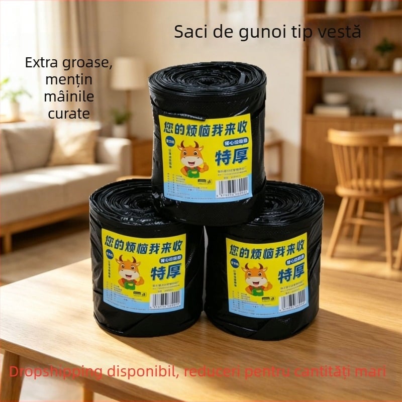 Saci de gunoi gospodărești, groși, mari, pachet economic, negri, pentru bucătărie, 200 bucăți