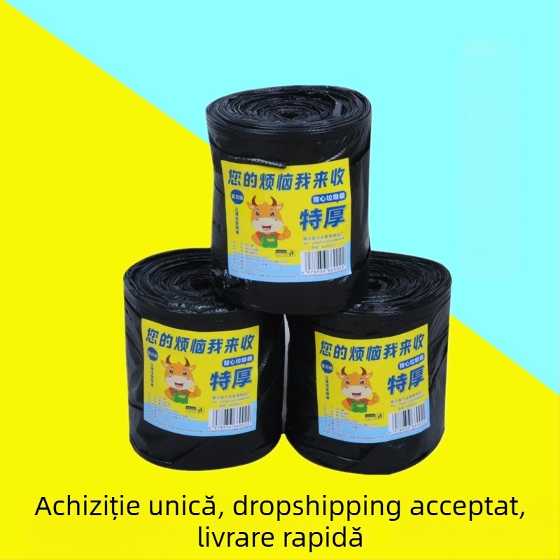 Saci de gunoi gospodărești, groși, mari, pachet economic, negri, pentru bucătărie, 200 bucăți