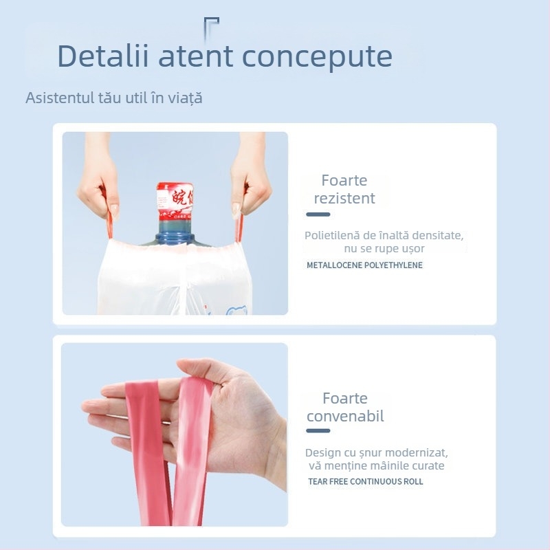 100 pungi groase, mari, cu șnur, pentru uz casnic, în role mari, saci de plastic cu capacitate mare pentru bucătărie