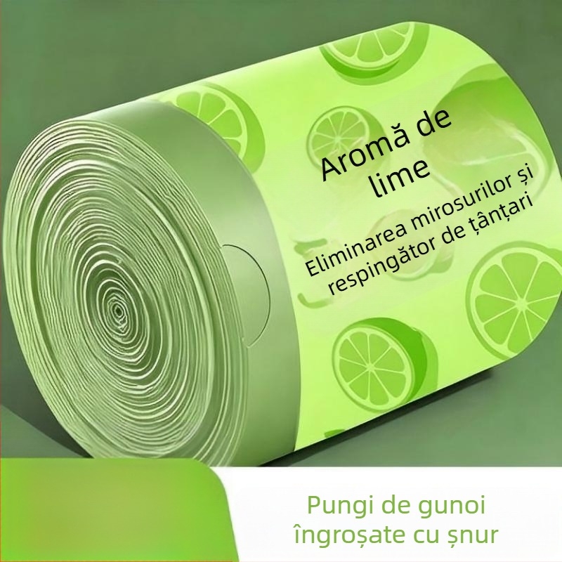 100 de pungi de gunoi pentru uz casnic, cu șnur, verzi lime, extra groase, pentru bucătărie, rezistente la rupturi