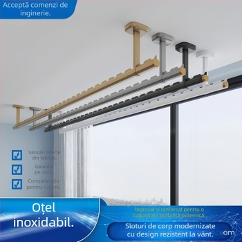 Bară de uscat haine din oțel inoxidabil pentru balcon, fixă pe perete, bară de uscare într-o singură bucată pentru montaj la tavan, cu găuri de montaj