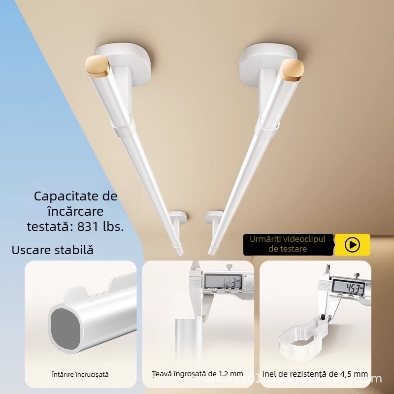 Bară de uscat haine din oțel inoxidabil pentru balcon, fixă pe perete, bară de uscare într-o singură bucată pentru montaj la tavan, cu găuri de montaj