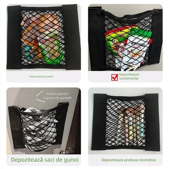 Rețea de depozitare Velcro pentru sacoșe de gunoi de bucătărie și portbagajul mașinii, organizator cu două niveluri