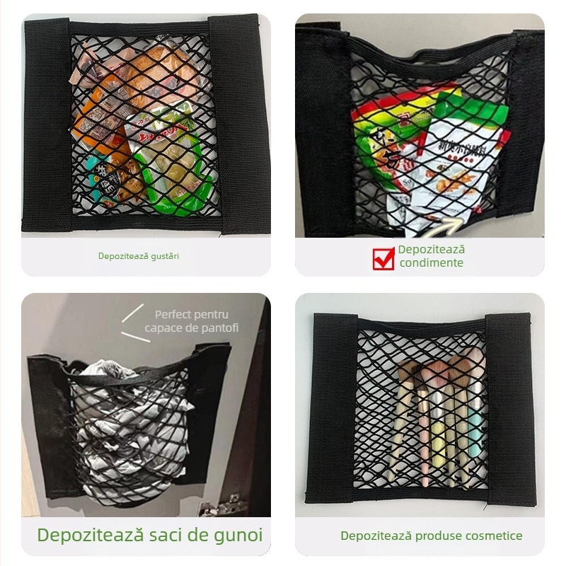 Rețea de depozitare Velcro pentru sacoșe de gunoi de bucătărie și portbagajul mașinii, organizator cu două niveluri