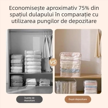 Sac de vid X pentru compresie 3D, fără pompă, utilizare dublă, transparent, capacitate mare, rezistent la umezeală