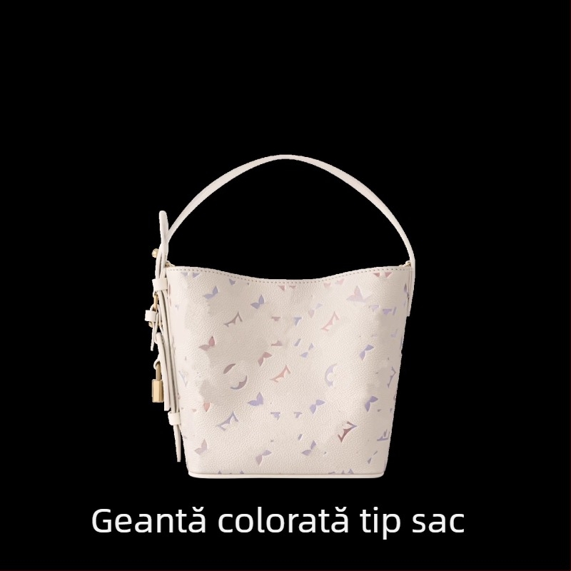 Madeleine mov gradient, piele naturală cu luciu irizat, geantă de mână versatilă pentru femei, crossbody/umăr