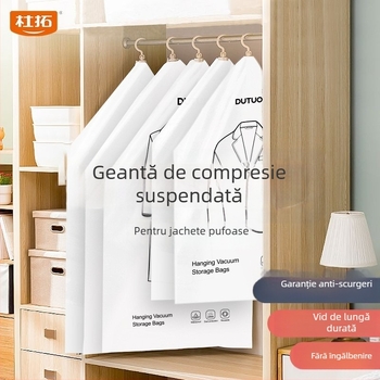 Sac de compresie prin vid pentru jachete și paltoane din puf, suspendat, depozitare în garderobă, protecție împotriva prafului și umezelii, economie de spațiu