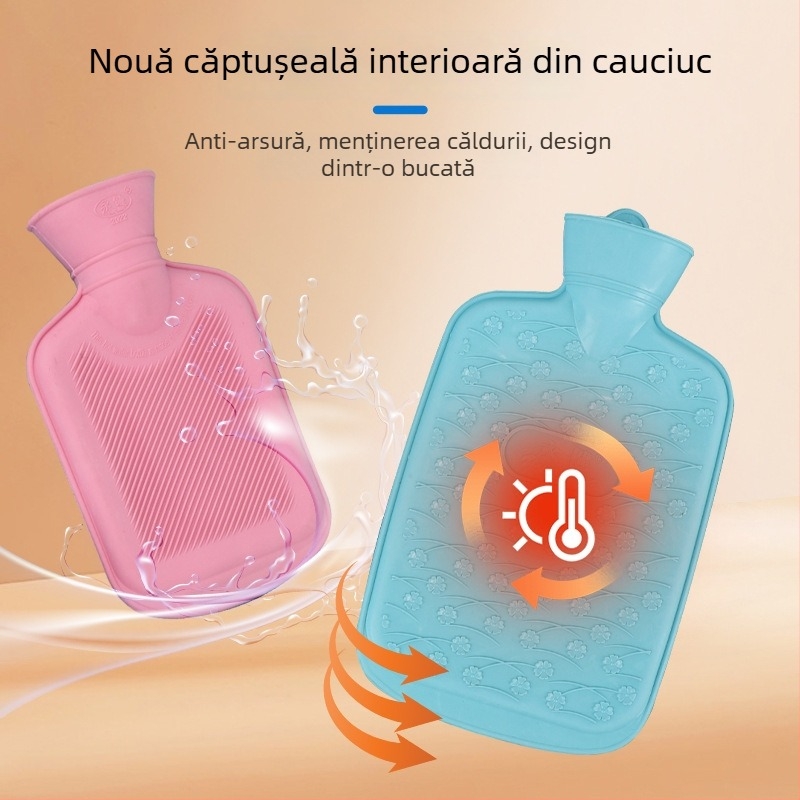 Borcănel de apă caldă din cauciuc, 500 ml, pentru uz casnic – încălzitor pentru mâini și picioare, umplere cu apă, design tradițional îngroșat