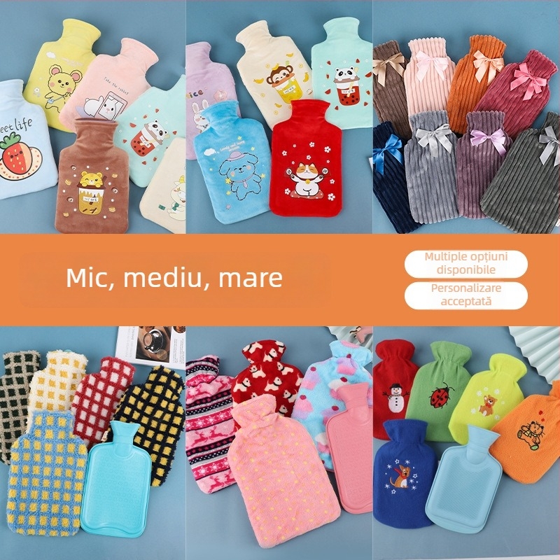 Borcănel de apă caldă din cauciuc, 500 ml, pentru uz casnic – încălzitor pentru mâini și picioare, umplere cu apă, design tradițional îngroșat