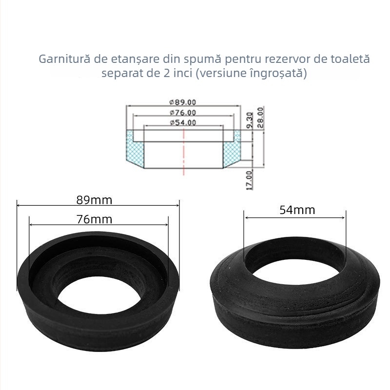Inel etanș cu spumă pentru rezervorul de toaletă, 2 inch, design divizat, potrivit pentru toalete tip squat și standard