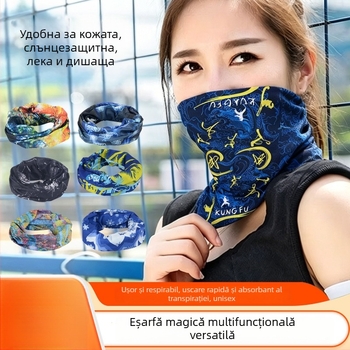 Șal magic pentru ciclism cu protecție solară, mască facială cu acoperire integrală, mască facială versatilă, fular subțire din Ice Silk pentru gât, pentru exterior și pescuit.
