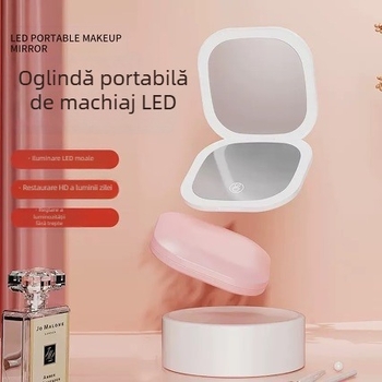 Oglindă de machiaj cu LED, reîncărcabilă, portabilă, manuală, pliabilă, oglindă pătrată mică pentru studente