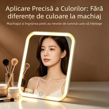 Oglindă de machiaj cu LED pe birou, iluminare, HD, reglabilă, portabilă, pentru uz casnic, în cămine studențești
