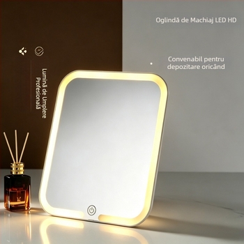 Oglindă de machiaj cu LED pe birou, iluminare, HD, reglabilă, portabilă, pentru uz casnic, în cămine studențești