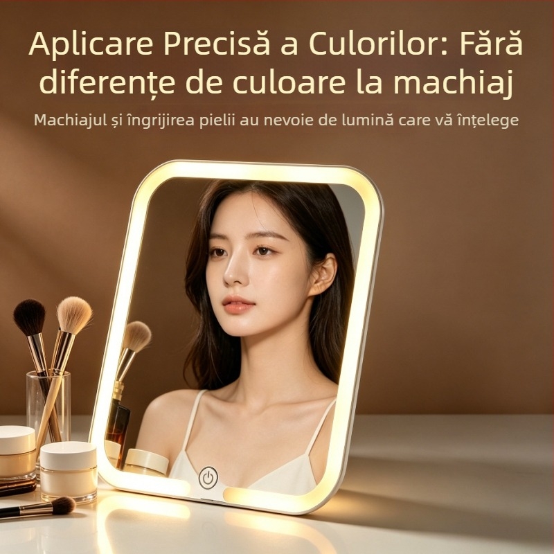 Oglindă de machiaj cu LED pe birou, iluminare, HD, reglabilă, portabilă, pentru uz casnic, în cămine studențești